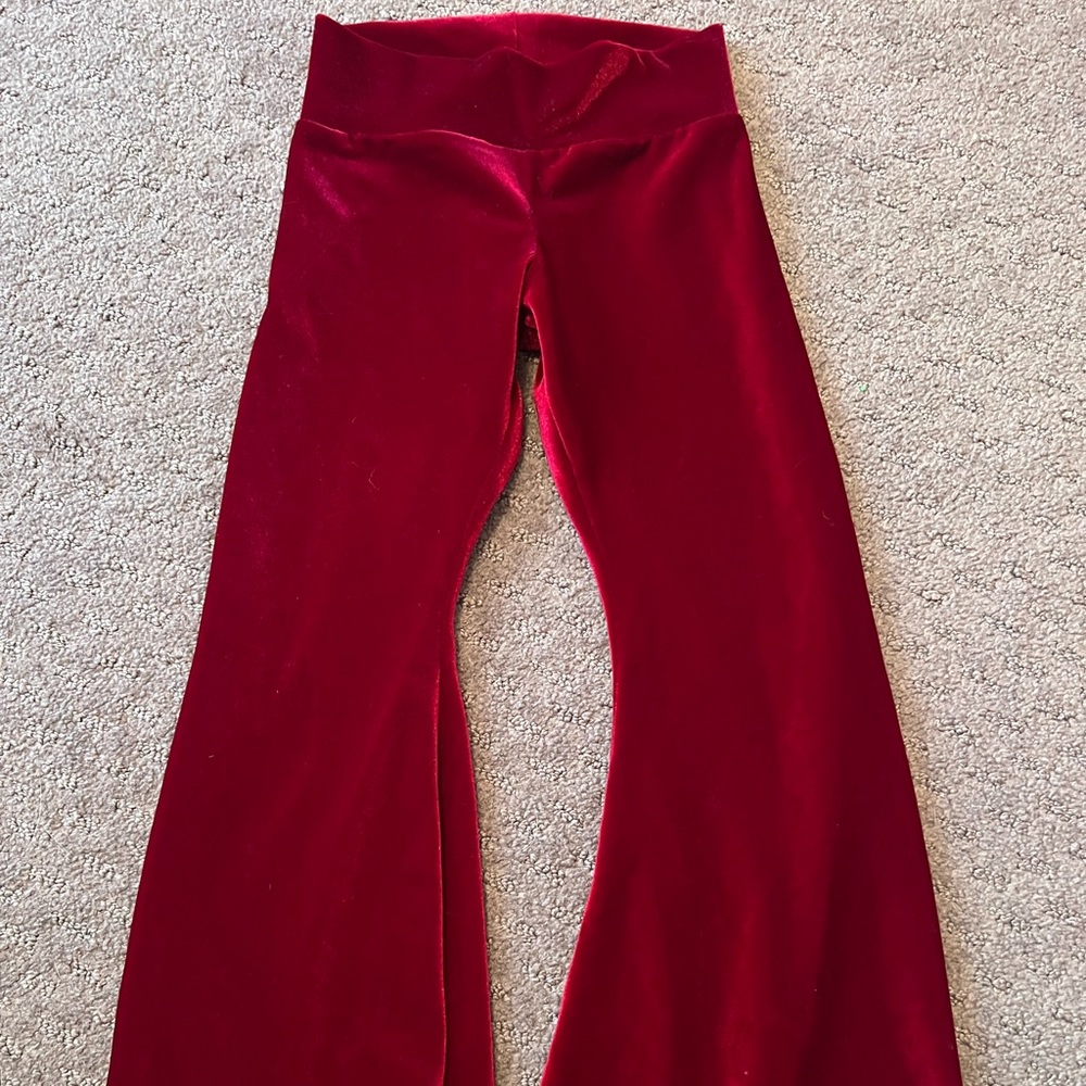 Red velour bell bottom flare pants sz 5t like new